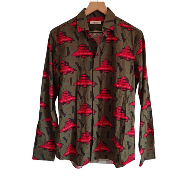 Valentino x Undercover UFO Print Cotton Button Up Shirt 38 - Picture 2 of 12